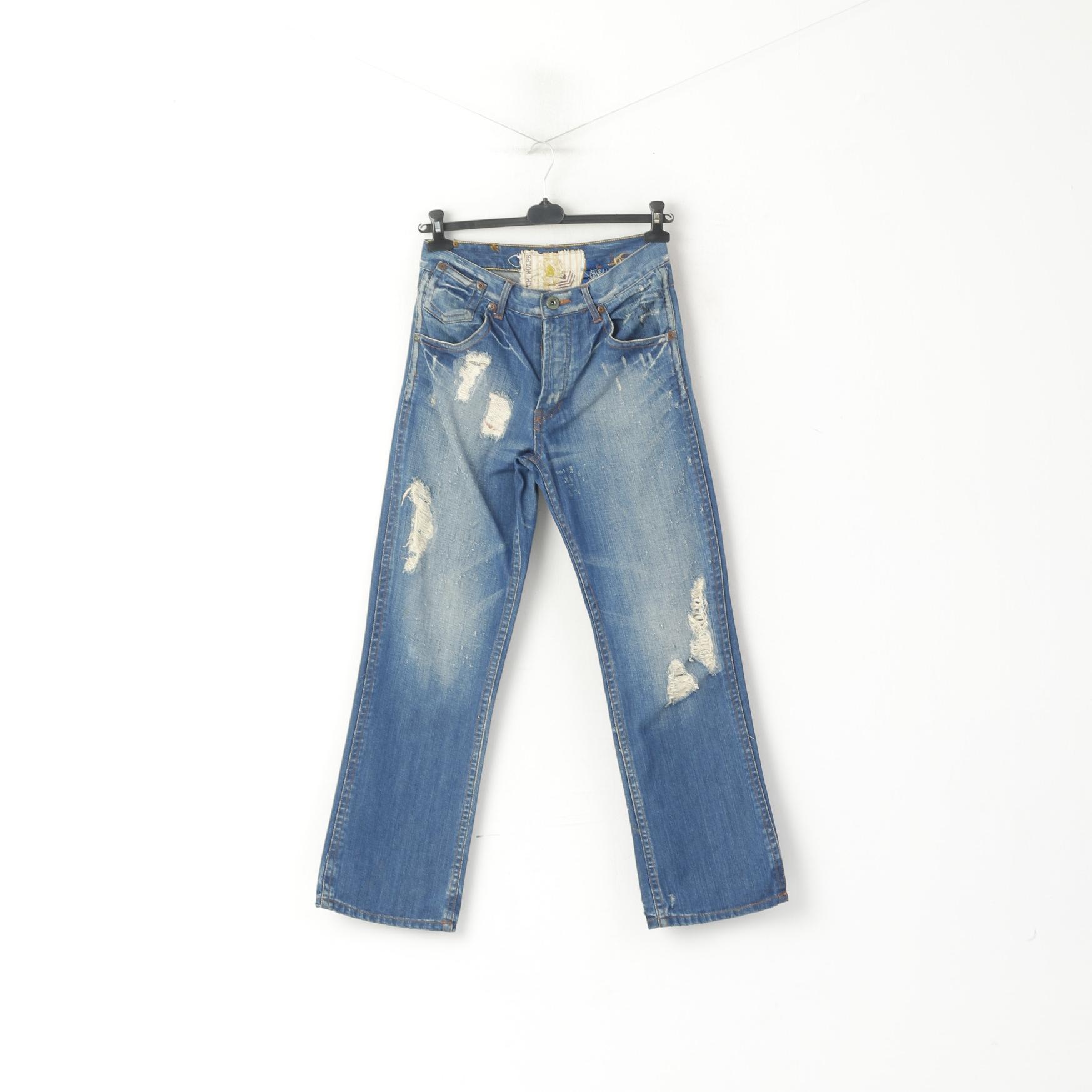 Tom Wolfe Jeans Homme 30 Pantalon Jean Denim Bleu Pantalon Droit En Coton Déchiré