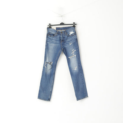 Hollister Femme 28 Pantalon Jeans Pantalon Droit Slim En Coton Déchiré En Denim Bleu Marine