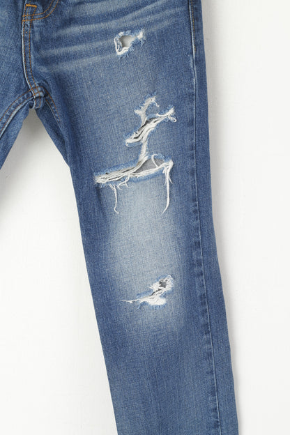 Hollister Femme 28 Pantalon Jeans Pantalon Droit Slim En Coton Déchiré En Denim Bleu Marine