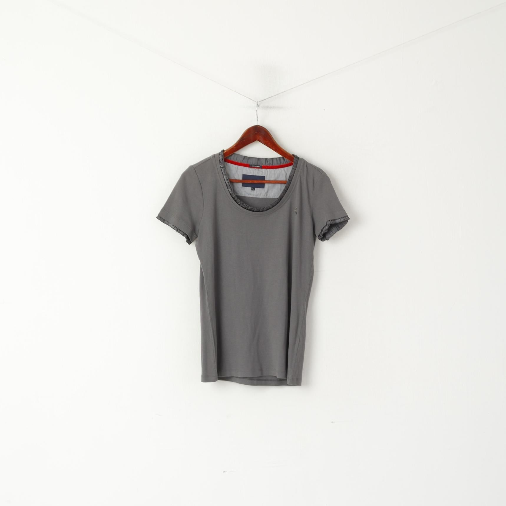 Ferrari Femme L Chemise Gris Col Rond Coton Volants Classique Logo Haut Uni