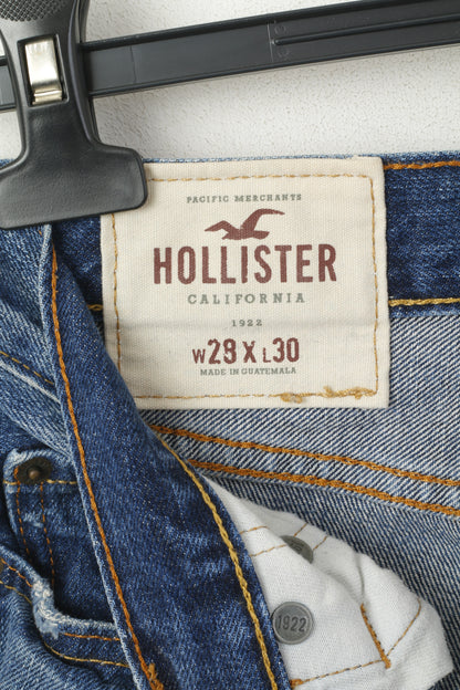 Hollister Women 28 Jeans Trousers Navy Denim Ripped Cotton Slim Straight Pants