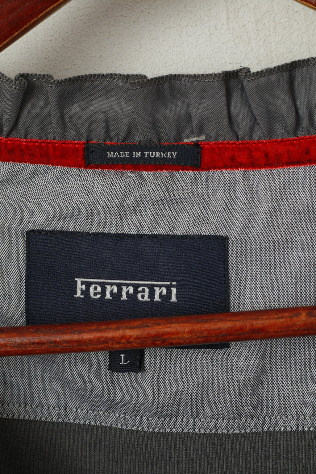 Camicia Ferrari da donna L. Girocollo grigio con volant in cotone, logo classico, tinta unita