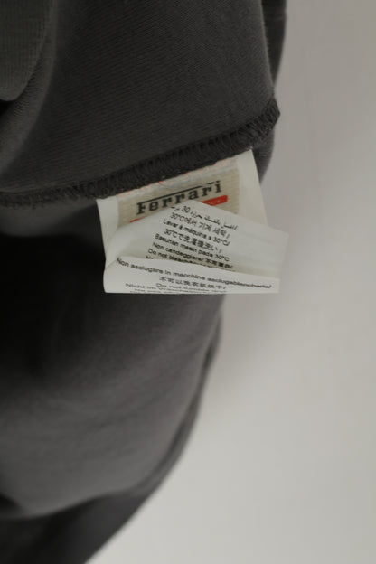 Camicia Ferrari da donna L. Girocollo grigio con volant in cotone, logo classico, tinta unita