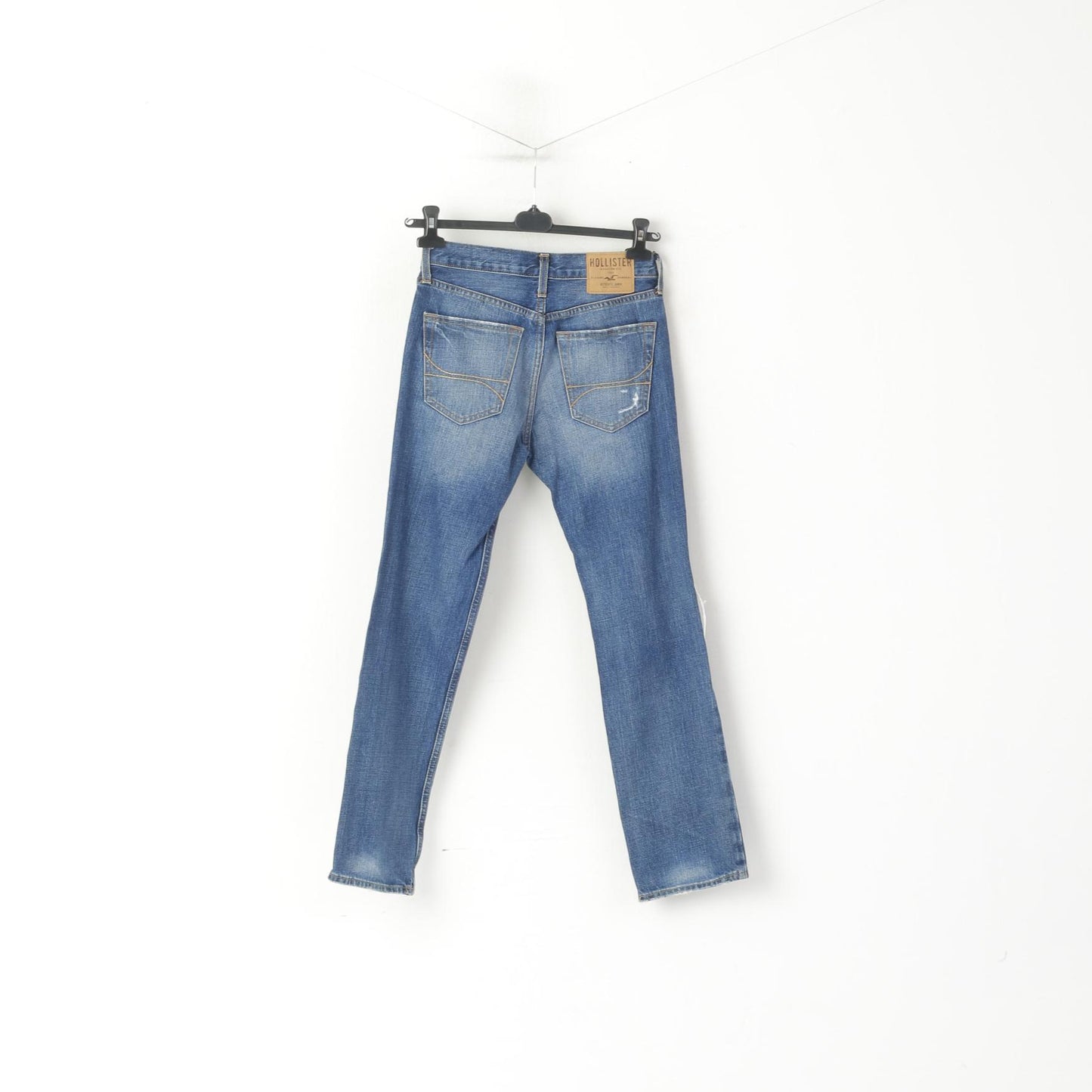 Hollister Donna 28 Pantaloni Jeans Pantaloni dritti slim in cotone strappato denim blu scuro