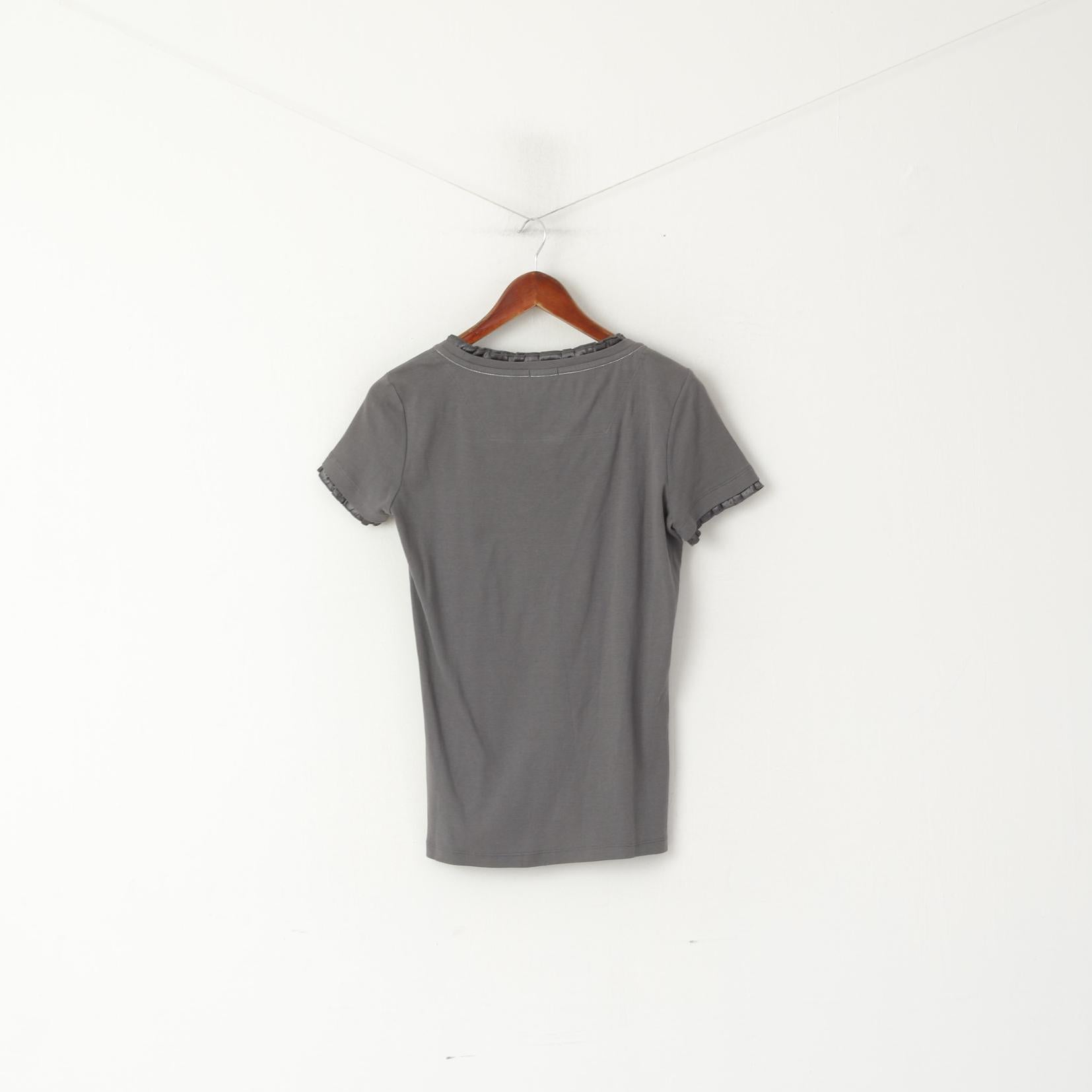 Ferrari Femme L Chemise Gris Col Rond Coton Volants Classique Logo Haut Uni