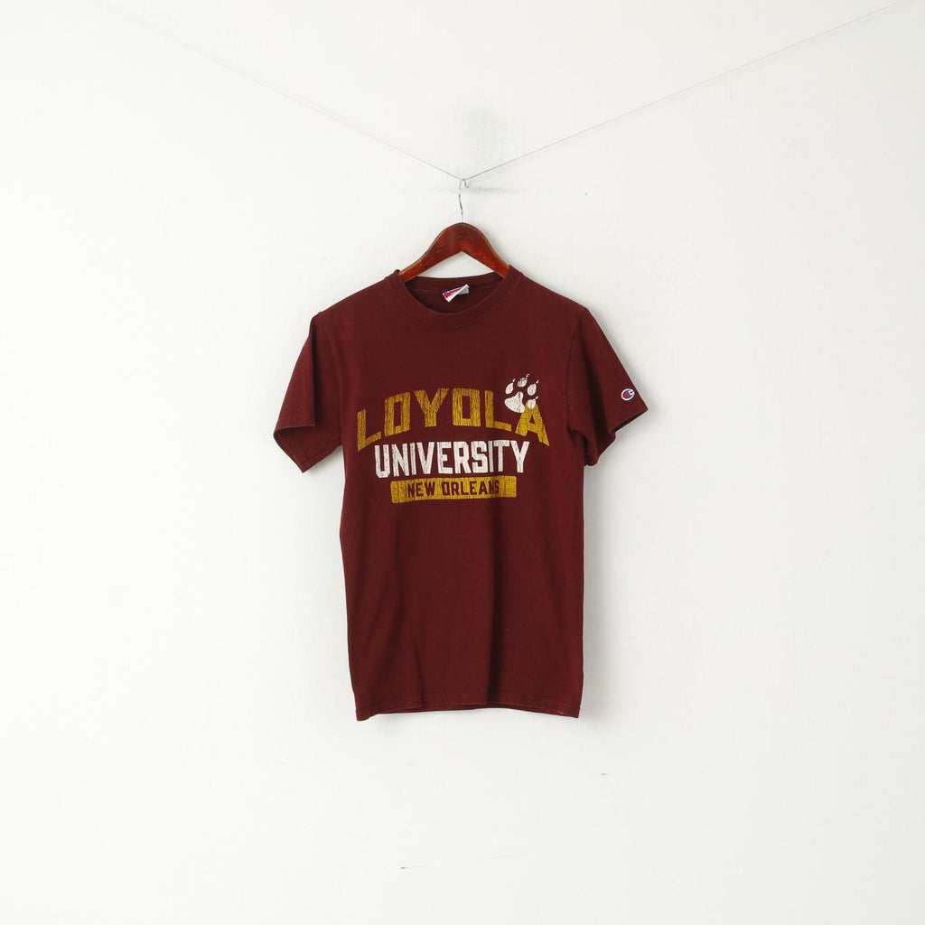 Champion Men S Shirt Maroon Cotton Loyola University New Orleans Graphic Sport Top