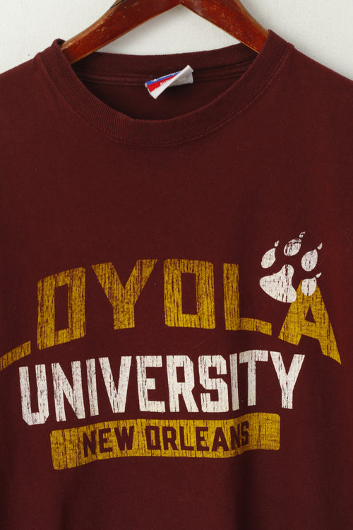 Champion Men S Shirt Maroon Cotton Loyola University New Orleans Graphic Sport Top