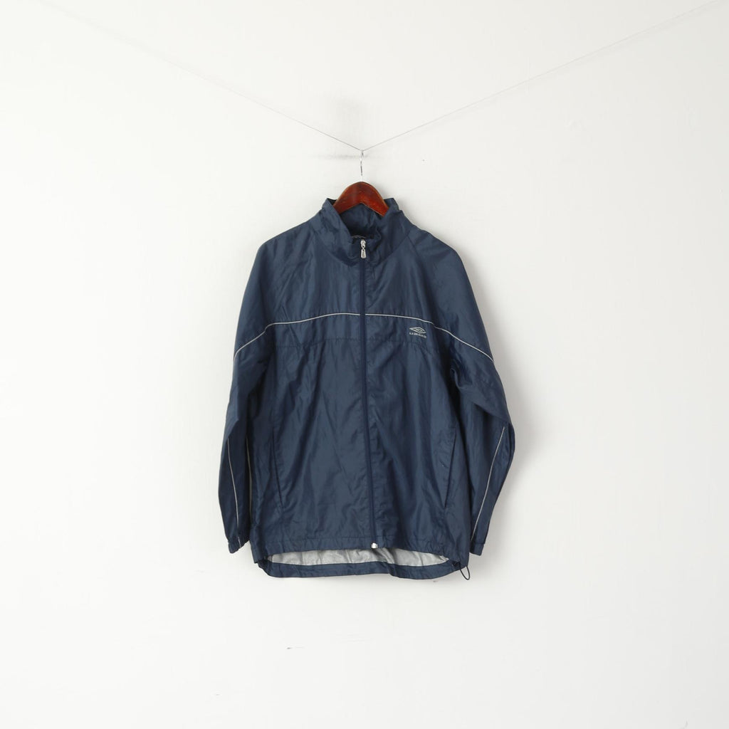Giacca Umbro da uomo, blu scuro, cerniera intera, abbigliamento sportivo, cappuccio nascosto, top leggero