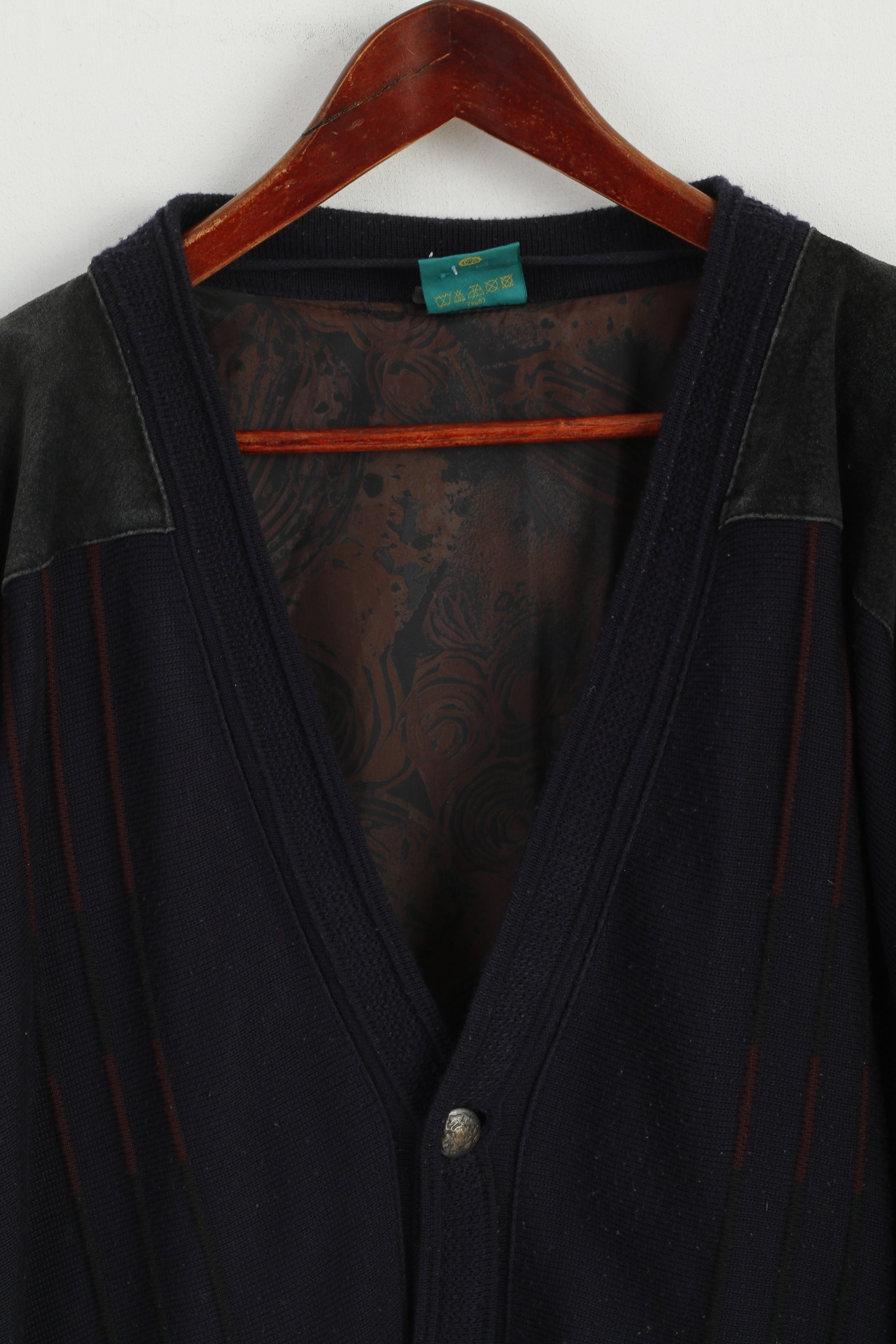 Canada C&amp;A Hommes XL Bouton Avant Cardigan Marine Acrylique Tricot Épaulettes Pull