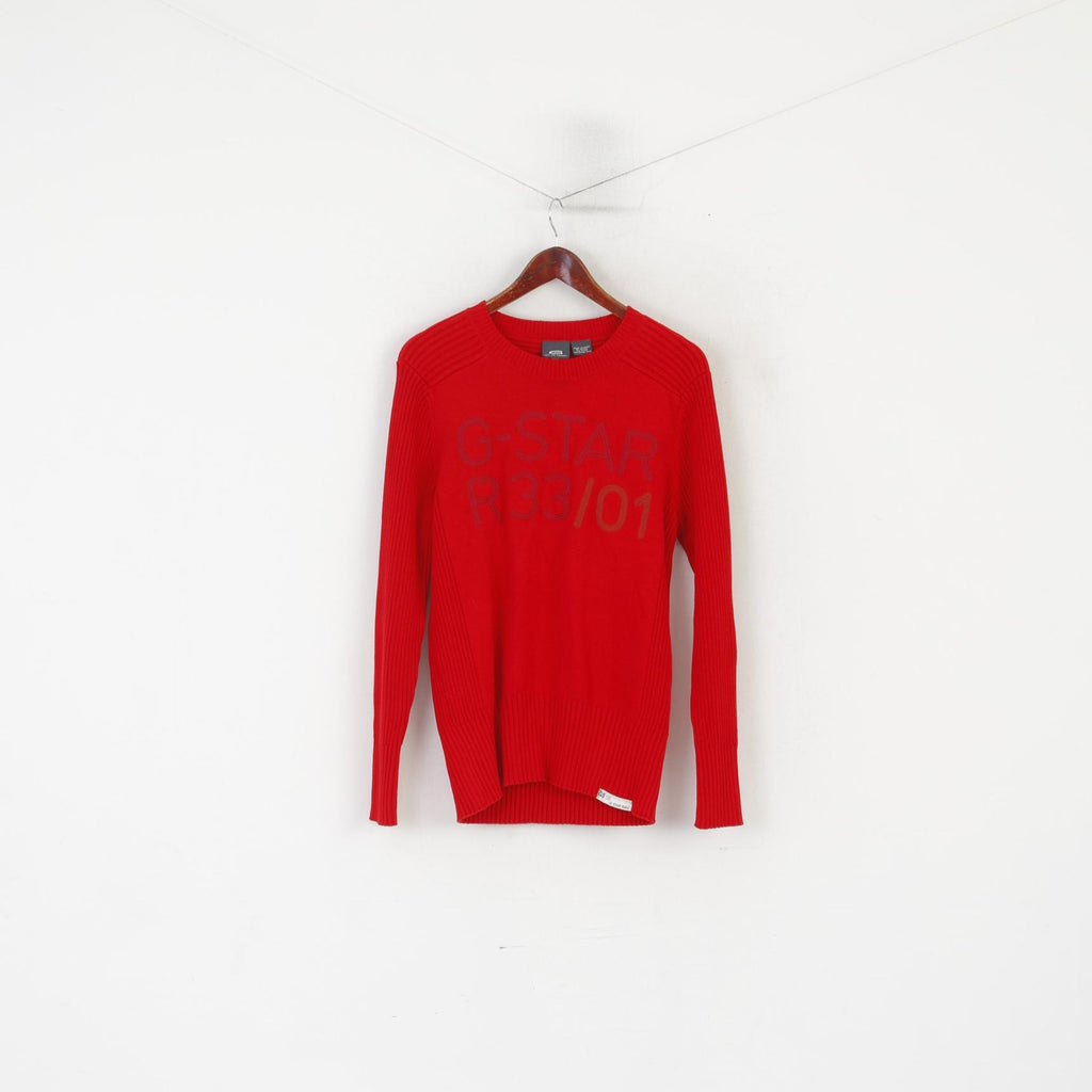 G-Star Raw Men L (M) Pull Rouge Coton Stretch Ras du Cou Classique Logo Pull