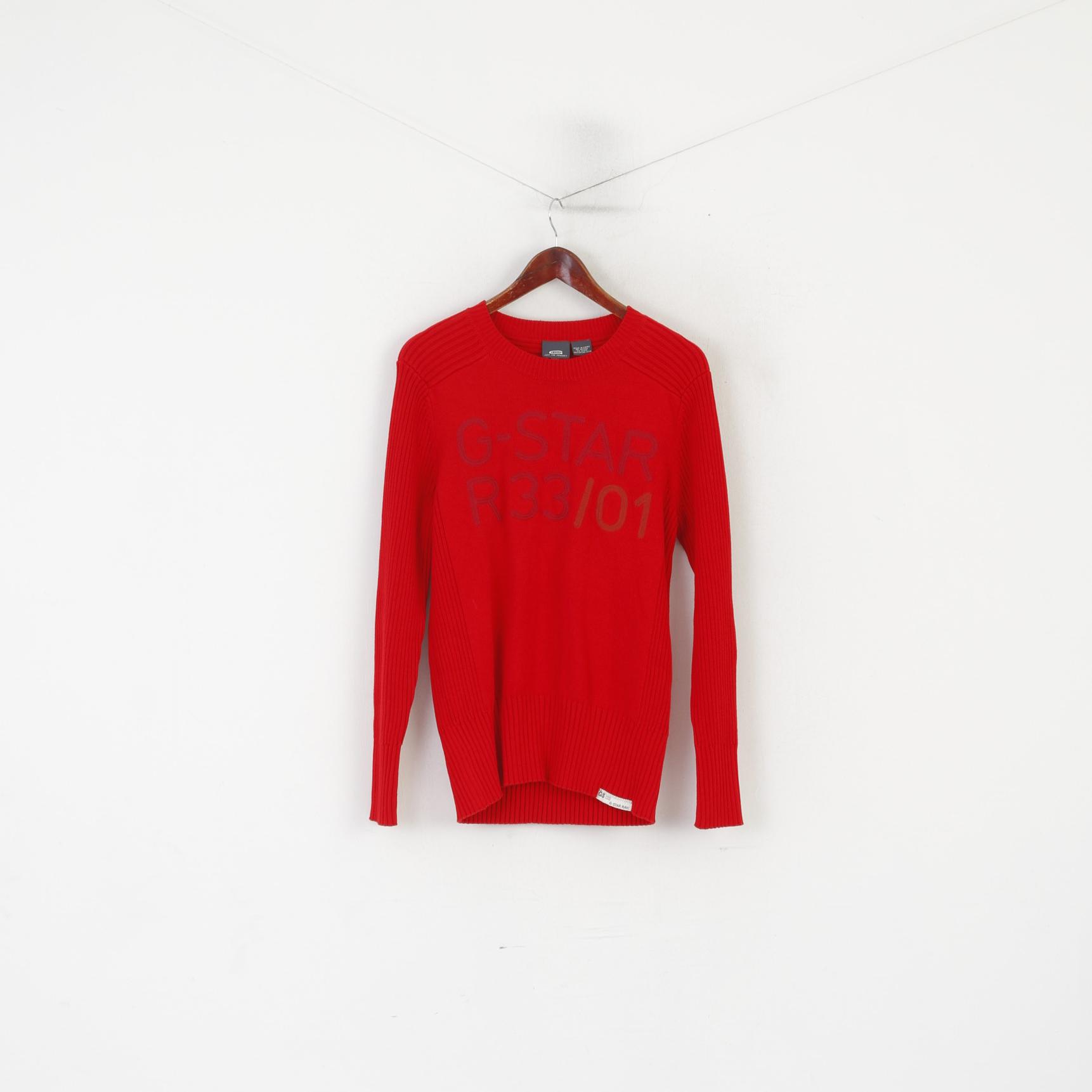 G-Star Raw Men L (M) Pull Rouge Coton Stretch Ras du Cou Classique Logo Pull