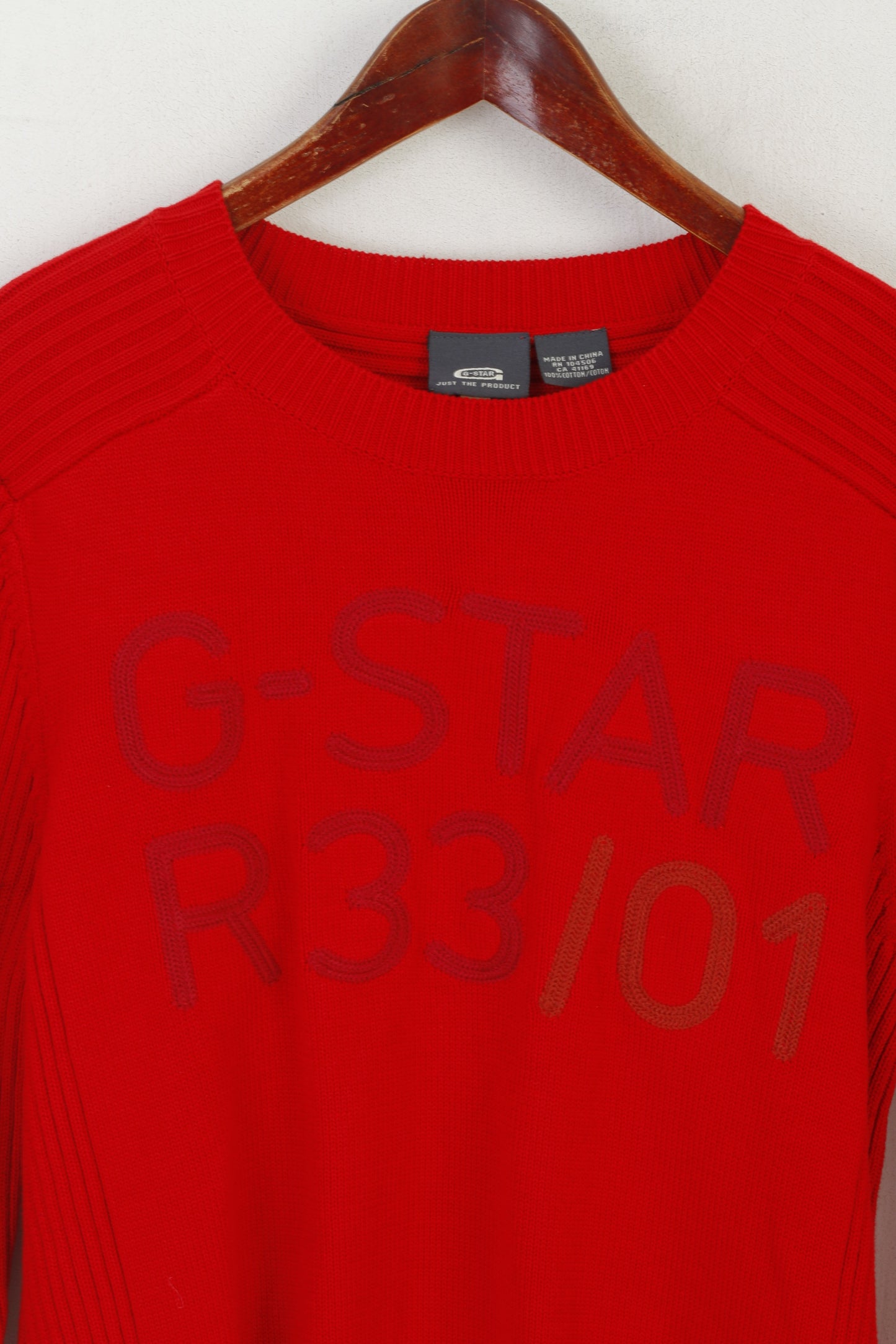 G-Star Raw Men L (M) Jumper Red Cotton Stretch Crew Neck Classic Logo Sweater