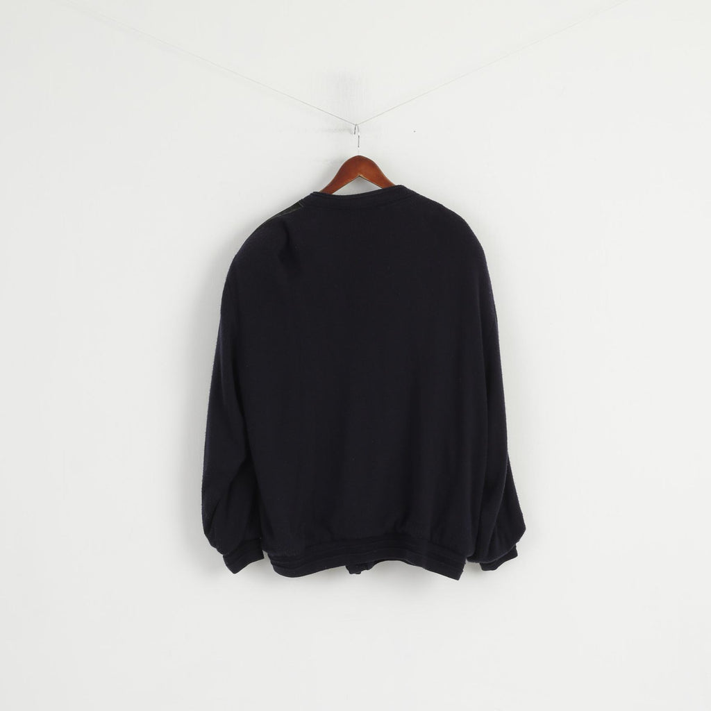 Canada C&amp;A Hommes XL Bouton Avant Cardigan Marine Acrylique Tricot Épaulettes Pull