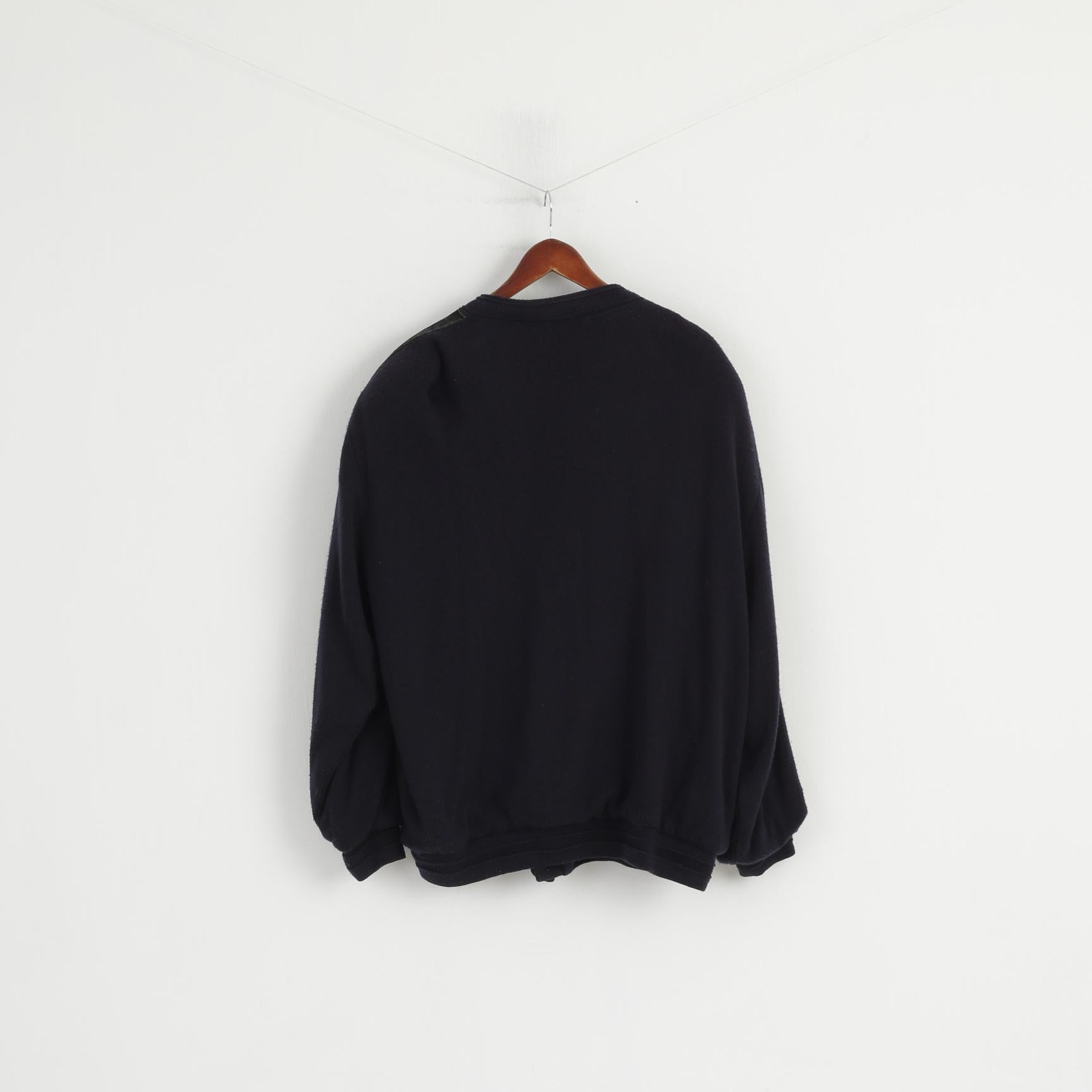 Canada C&amp;A Hommes XL Bouton Avant Cardigan Marine Acrylique Tricot Épaulettes Pull