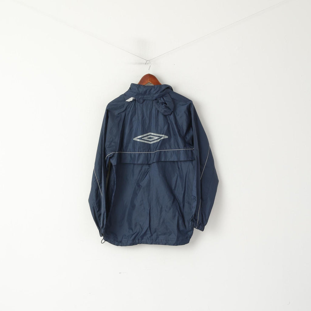 Giacca Umbro da uomo, blu scuro, cerniera intera, abbigliamento sportivo, cappuccio nascosto, top leggero