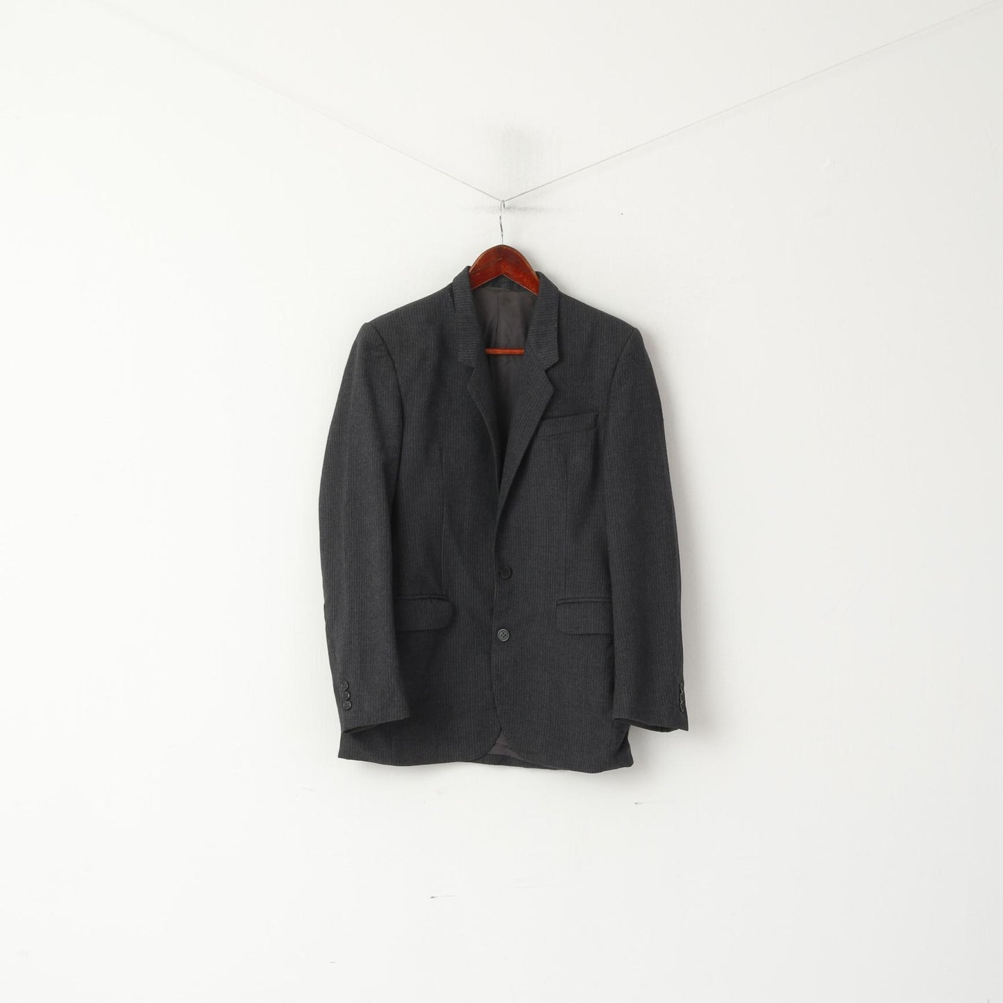 Dino Valente Men 36 XS Blazer Grey Striped Wool Graphis Single Breasted Jacket