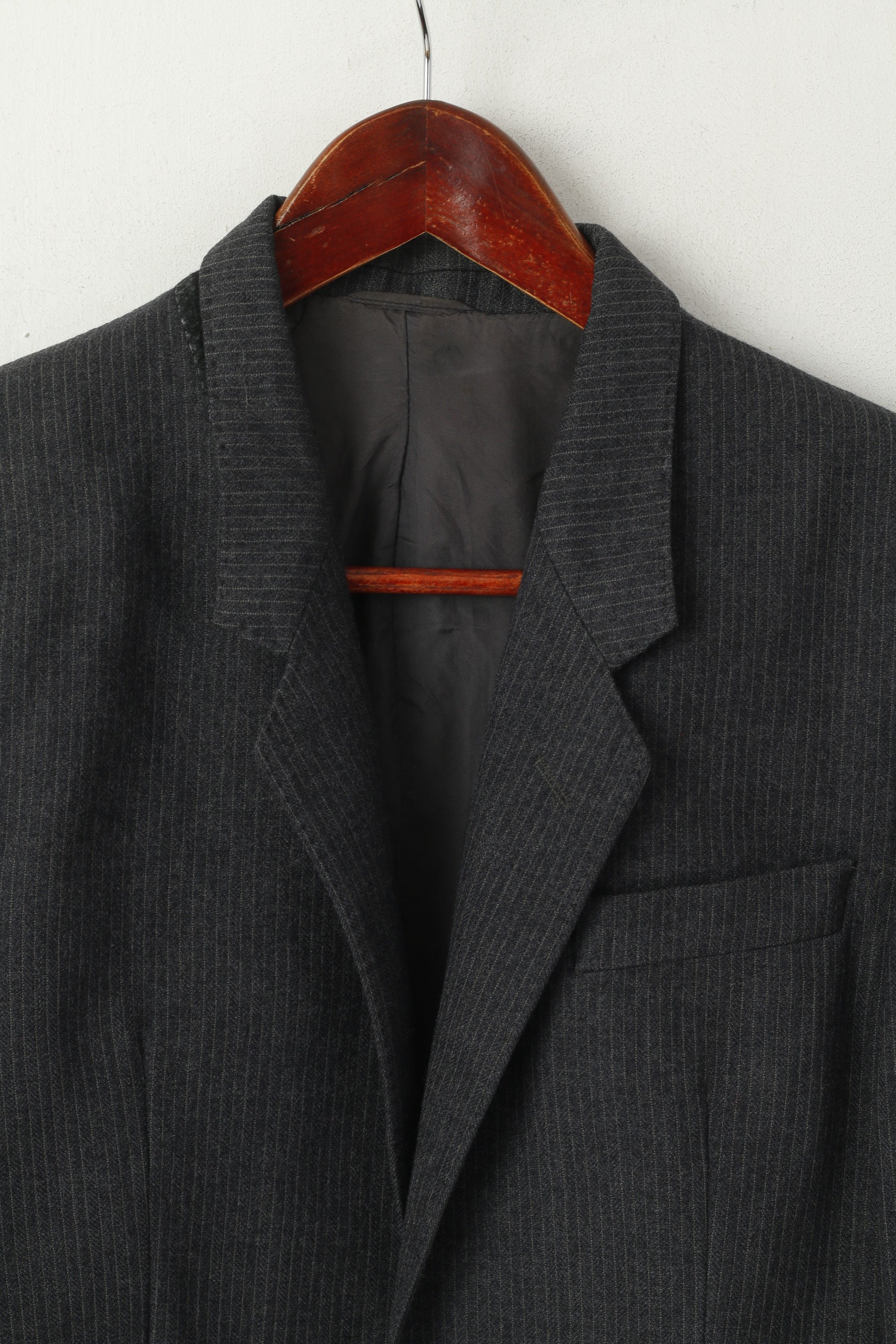 Dino Valente Uomo 36 XS Blazer Giacca monopetto in lana a righe grigie