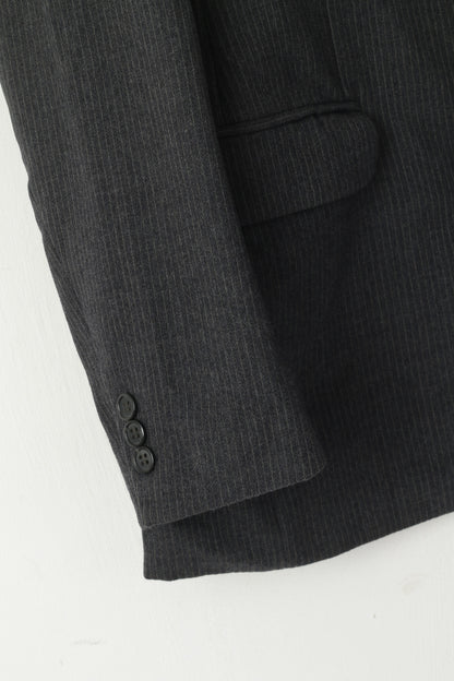 Dino Valente Men 36 XS Blazer Grey Striped Wool Graphis Single Breasted Jacket