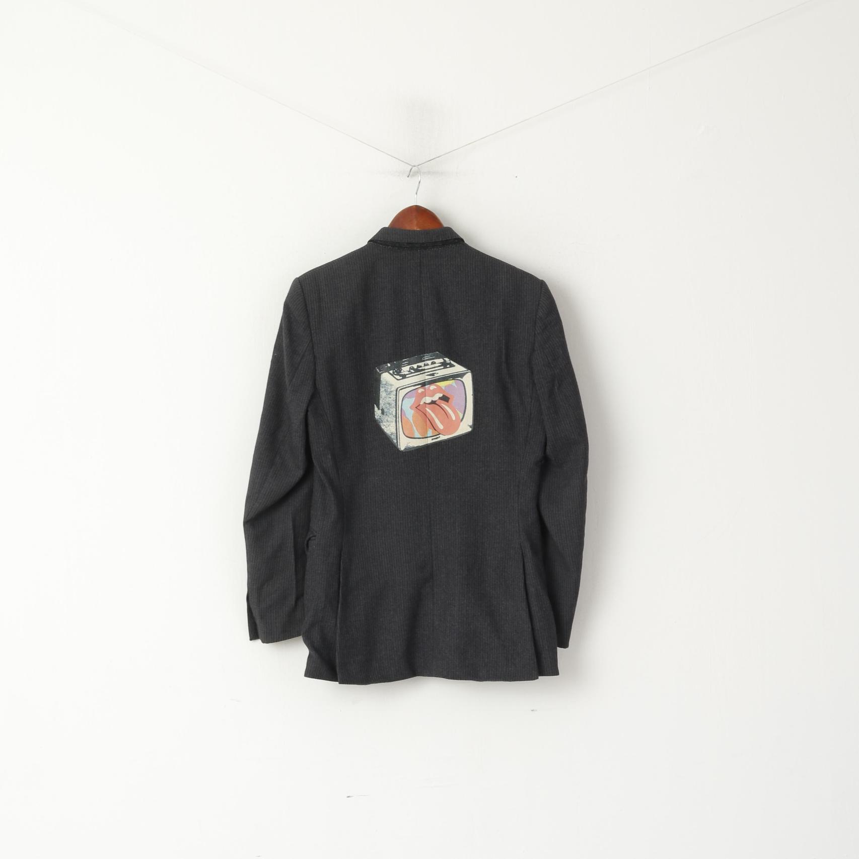 Dino Valente Uomo 36 XS Blazer Giacca monopetto in lana a righe grigie