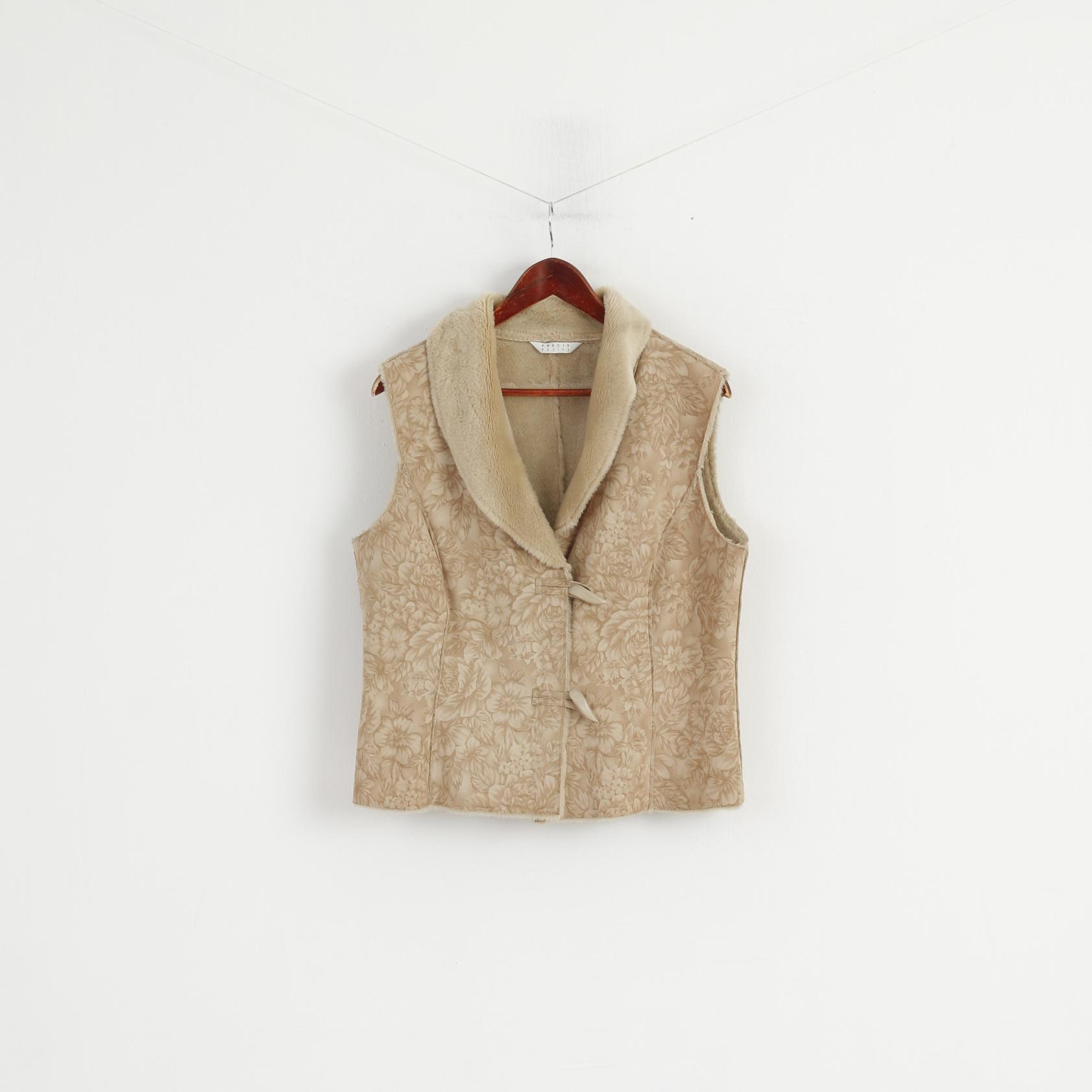 Precis Petite Women 12 38 M Waistcoat Beige Duffle Soft Floral Print Vest Boho Top