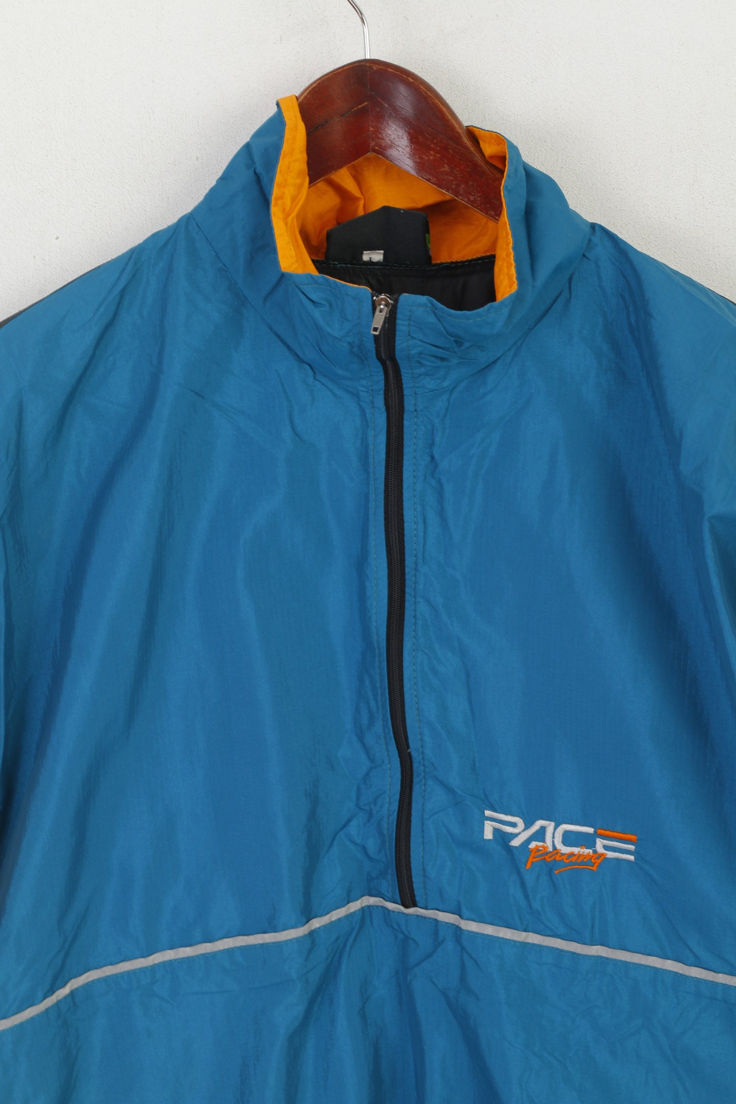 Pace Racing Men L Cycling Jacket Green Vintage Reflective Lightweight Zip NeckTop