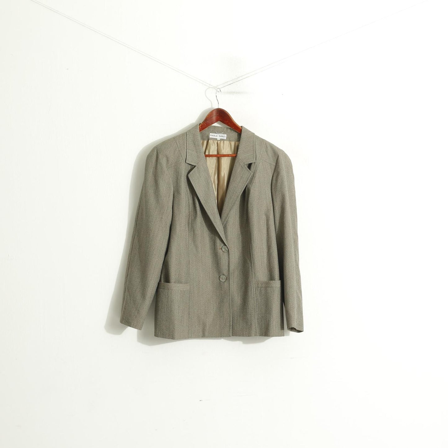 Paola Santi Italy Women 53 XXL Blazer Grey Green Vintage Pure Wool Single Breasted Jacket
