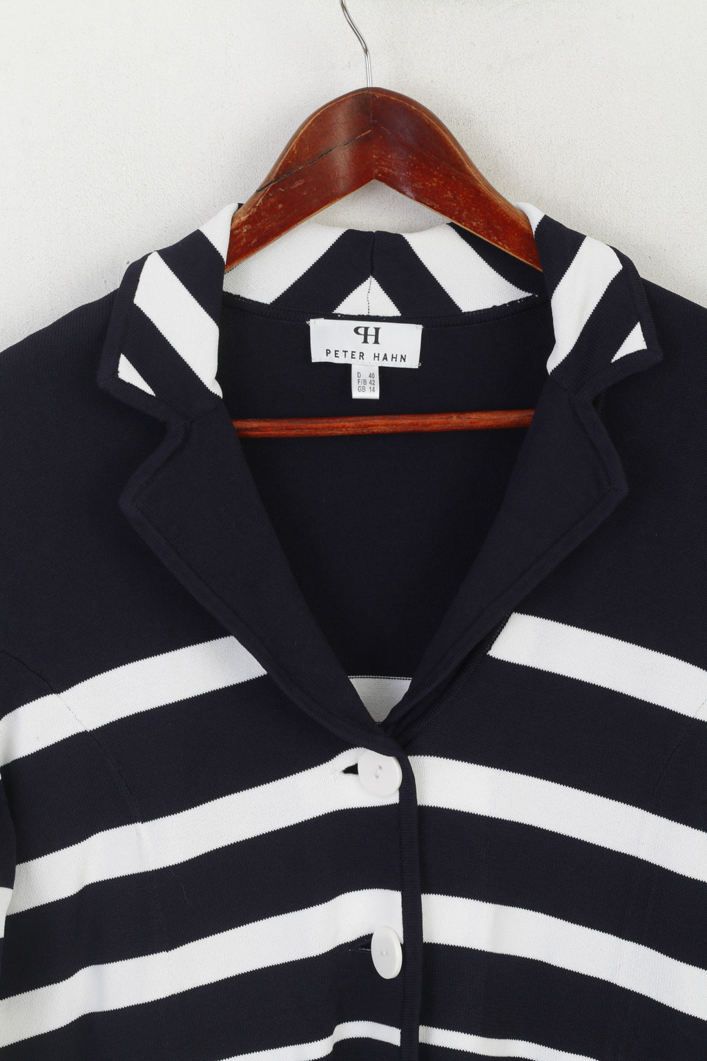 Peter Hahn Femmes 14 40 Cardigan Marine Blanc Rayé Viscose Marine Pull