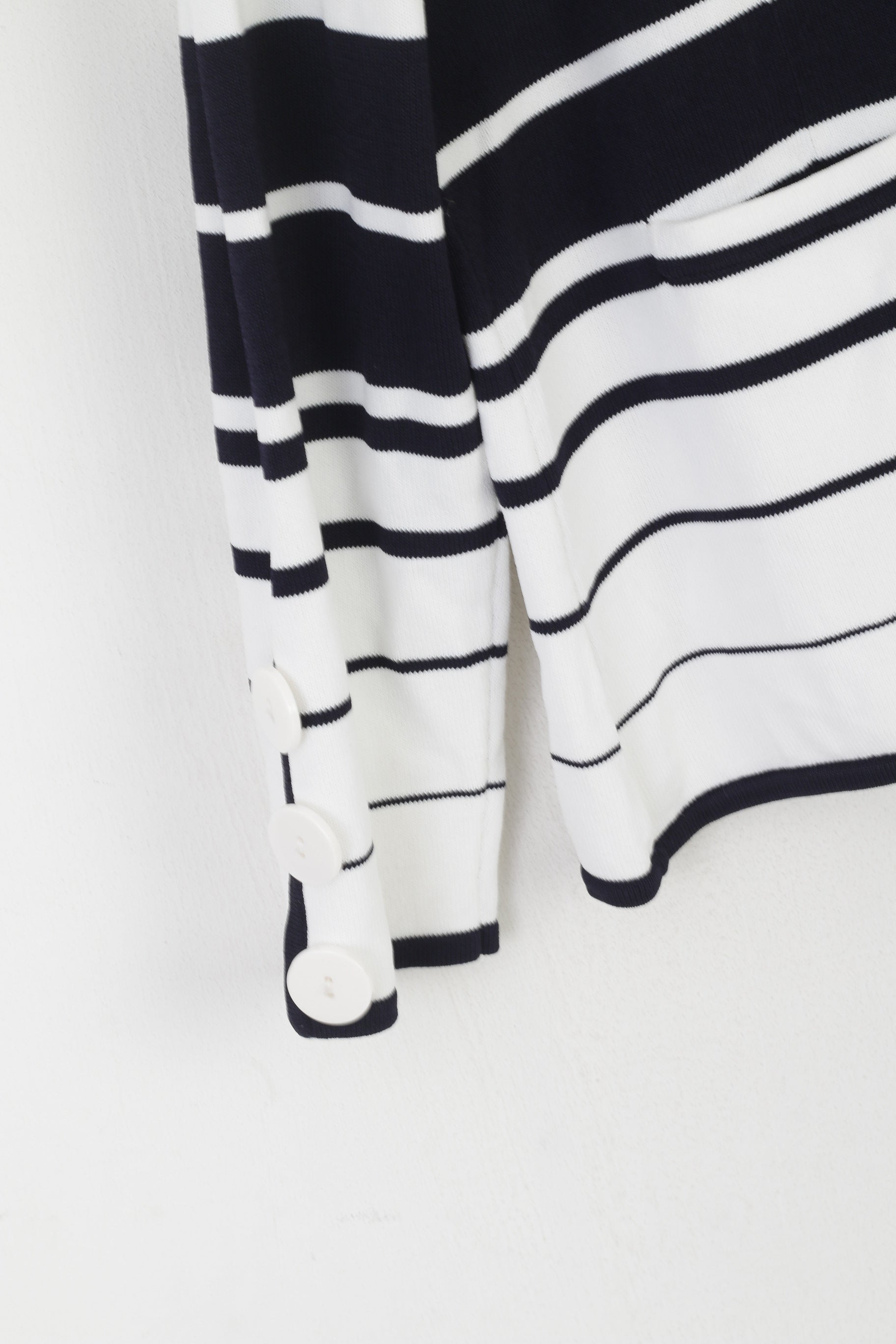 Peter Hahn Women 14 40 Cardigan Navy White Striped Viscose Marine Sweater