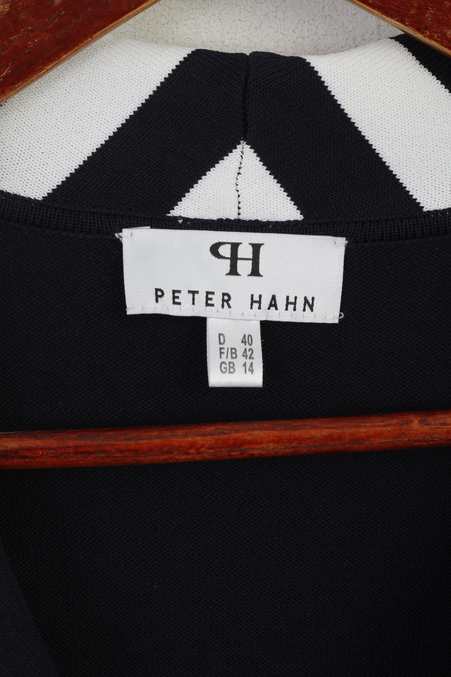 Peter Hahn Women 14 40 Cardigan Navy White Striped Viscose Marine Sweater