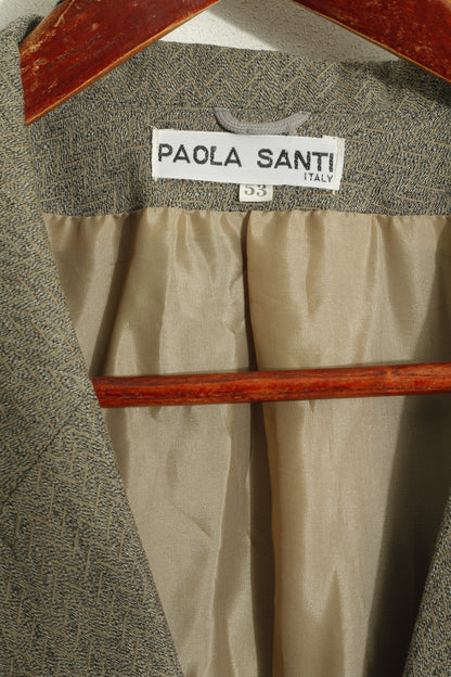 Paola Santi Italia Donna 53 XXL Blazer Grigio Verde Giacca monopetto vintage in pura lana
