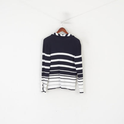 Peter Hahn Women 14 40 Cardigan Navy White Striped Viscose Marine Sweater