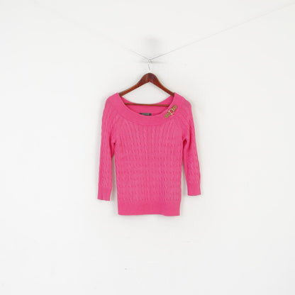 Lauren Ralph Lauren Women S Jumper Pink Cotton Cable Knit Sweet Sweater