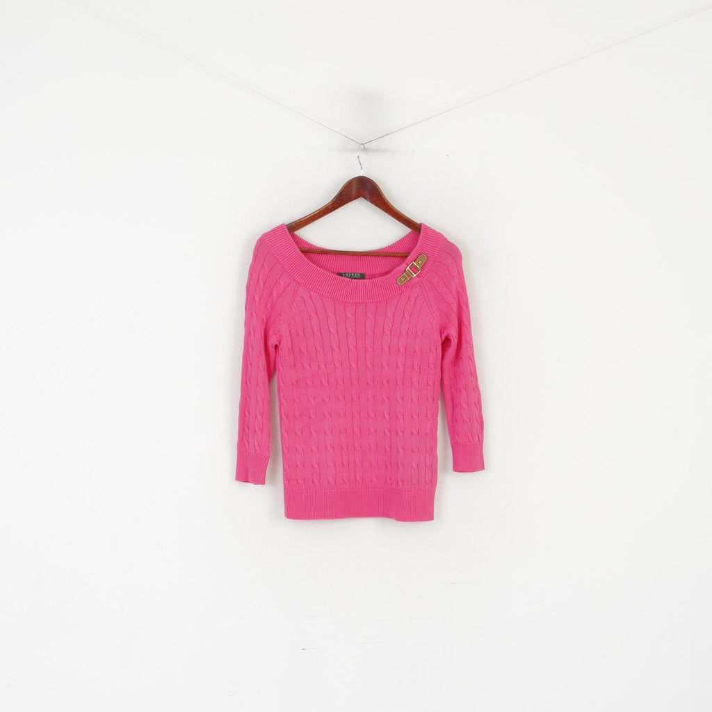Lauren Ralph Lauren Women S Jumper Pink Cotton Cable Knit Sweet Sweater