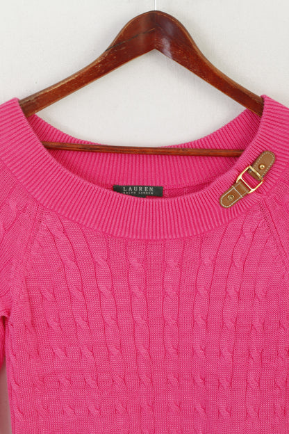 Lauren Ralph Lauren Maglione da donna Maglione dolce in maglia di cotone rosa a trecce