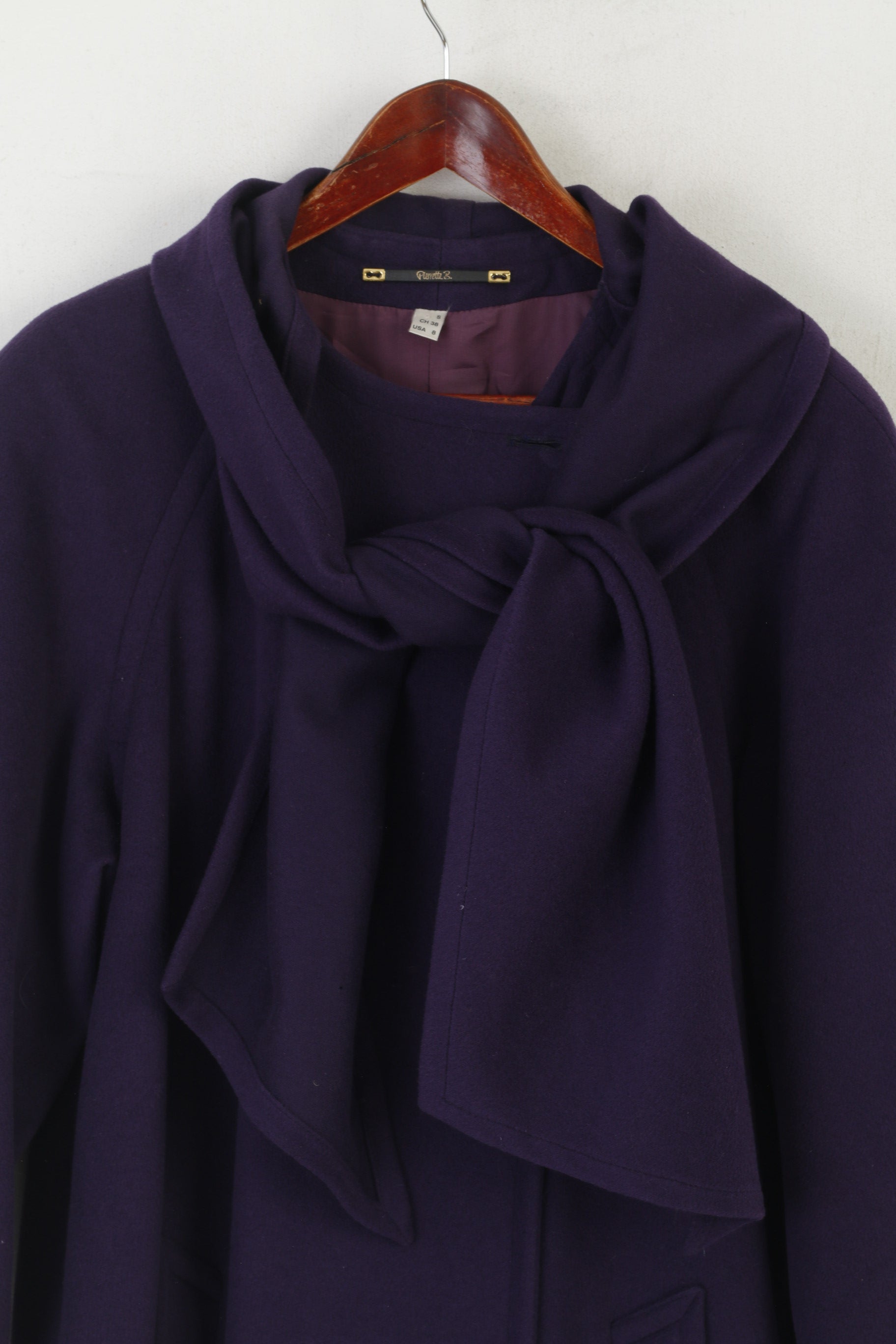 Pierrette B Women S 8 12 Coat Purple Wool Cashmere Vintage Shawl Shoulder Pads