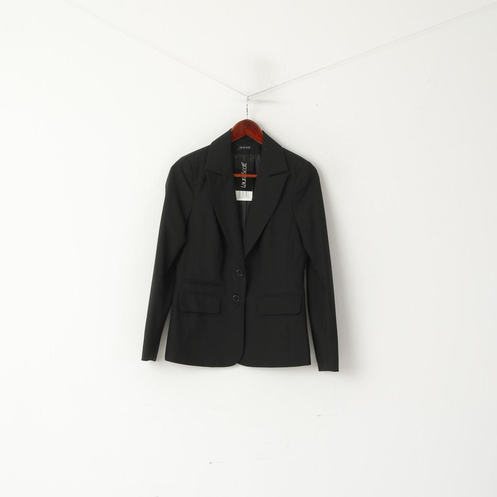 Nuova giacca monopetto Laura Scott da donna 36 10 S Blazer nera lucida