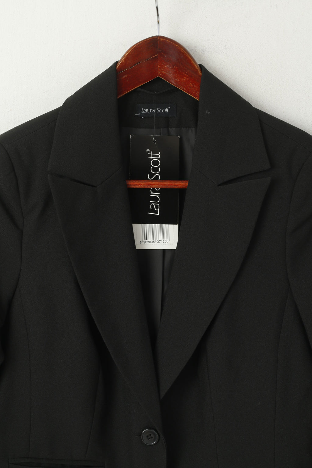 Nuova giacca monopetto Laura Scott da donna 36 10 S Blazer nera lucida