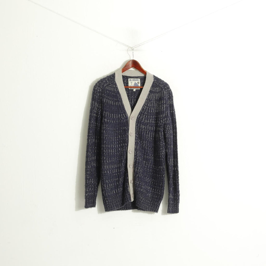 Joe Browns Men M Cardigan Blue Gray Knitted Acrylic Classic V Neck Sweater