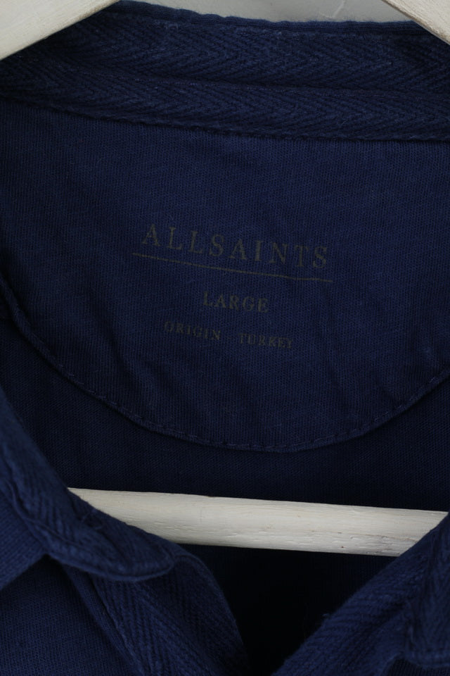 Polo slim da uomo AllSaints L in cotone blu scuro Bramford SS