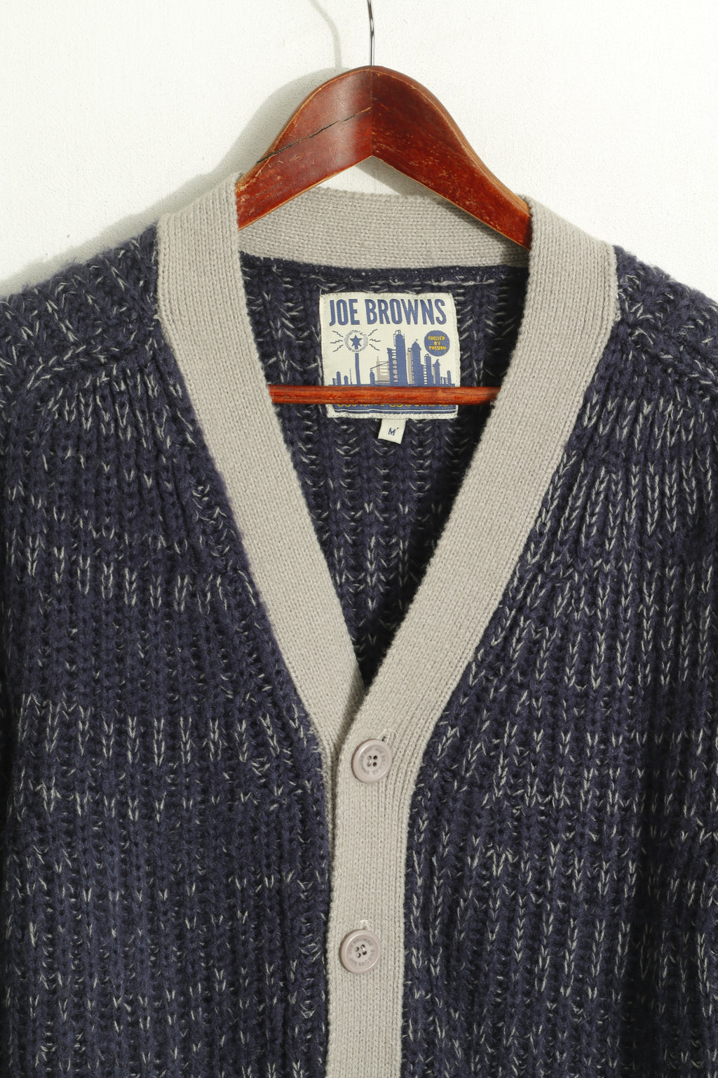 Joe Browns Men M Cardigan Blue Gray Knitted Acrylic Classic V Neck Sweater