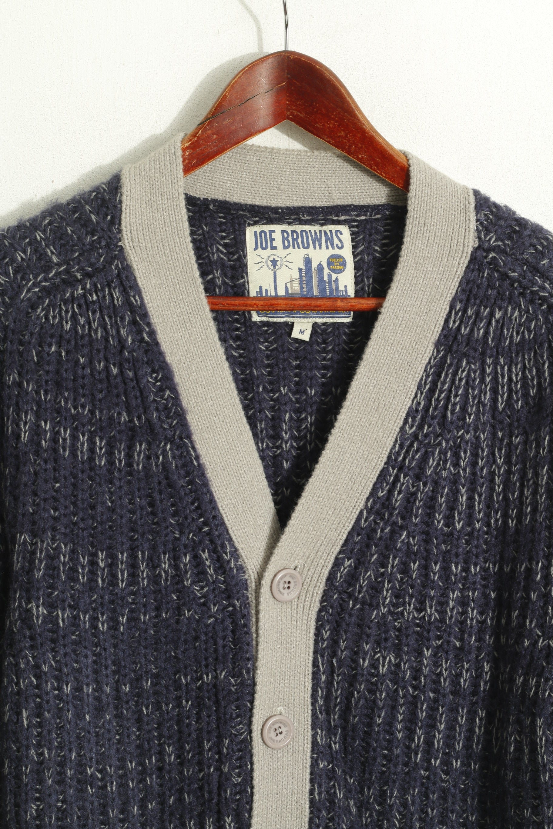 Joe Browns Men M Cardigan Blue Gray Knitted Acrylic Classic V Neck Sweater