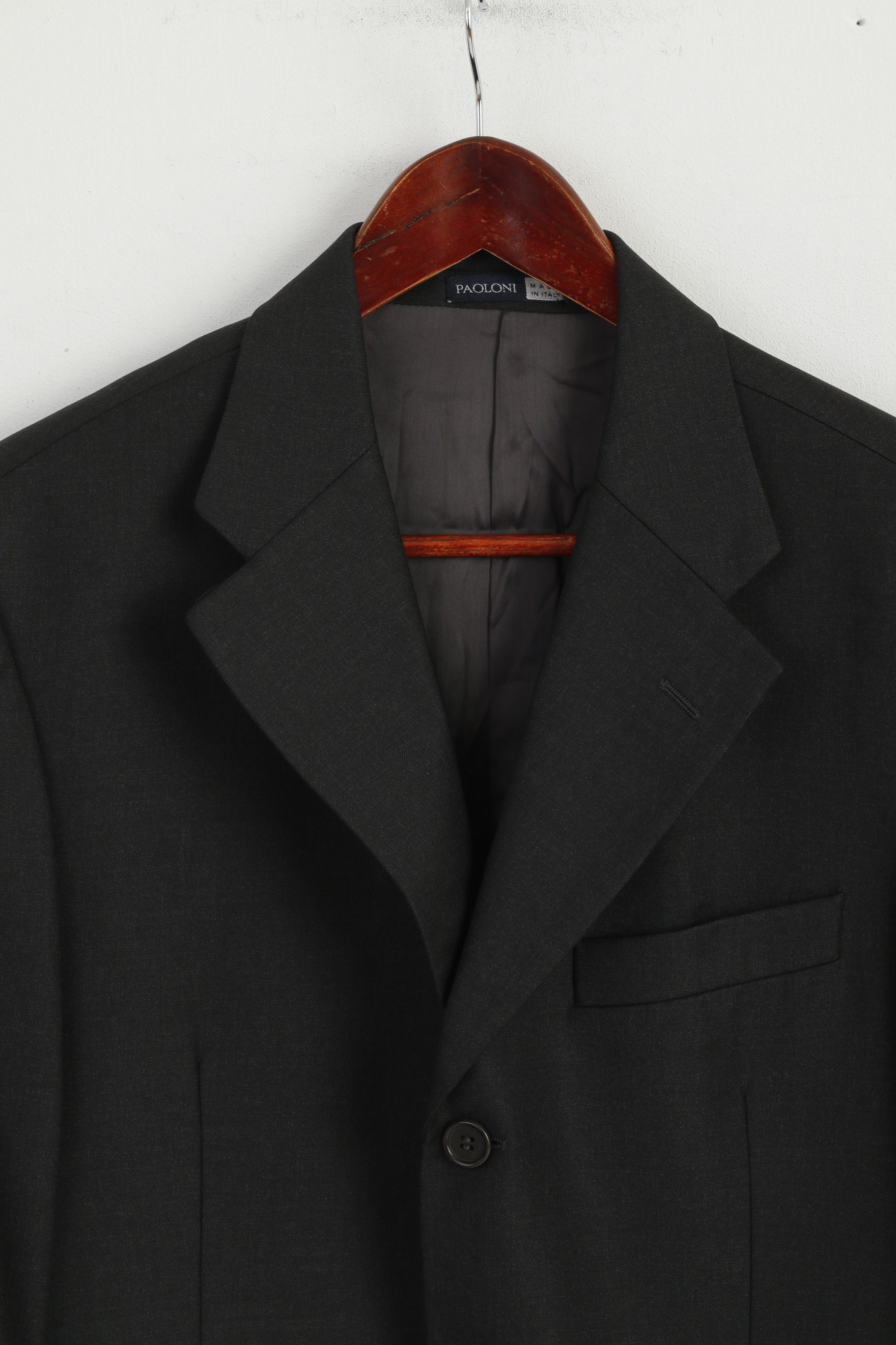 PAOLONI Men 48 38 Blazer Black Wool Cerruti 110's Single Breasted Made in Italy Jacket