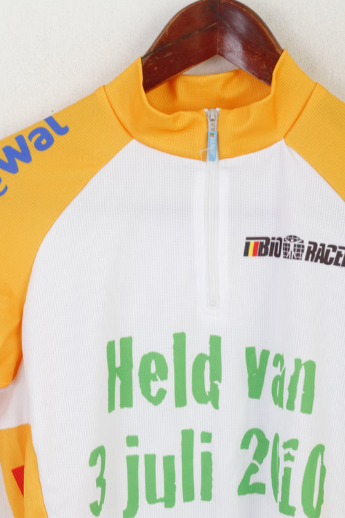 Bio Racer Hommes XS Chemise de Cyclisme Orange Col Zip Sportswear Vélo Jersey Top
