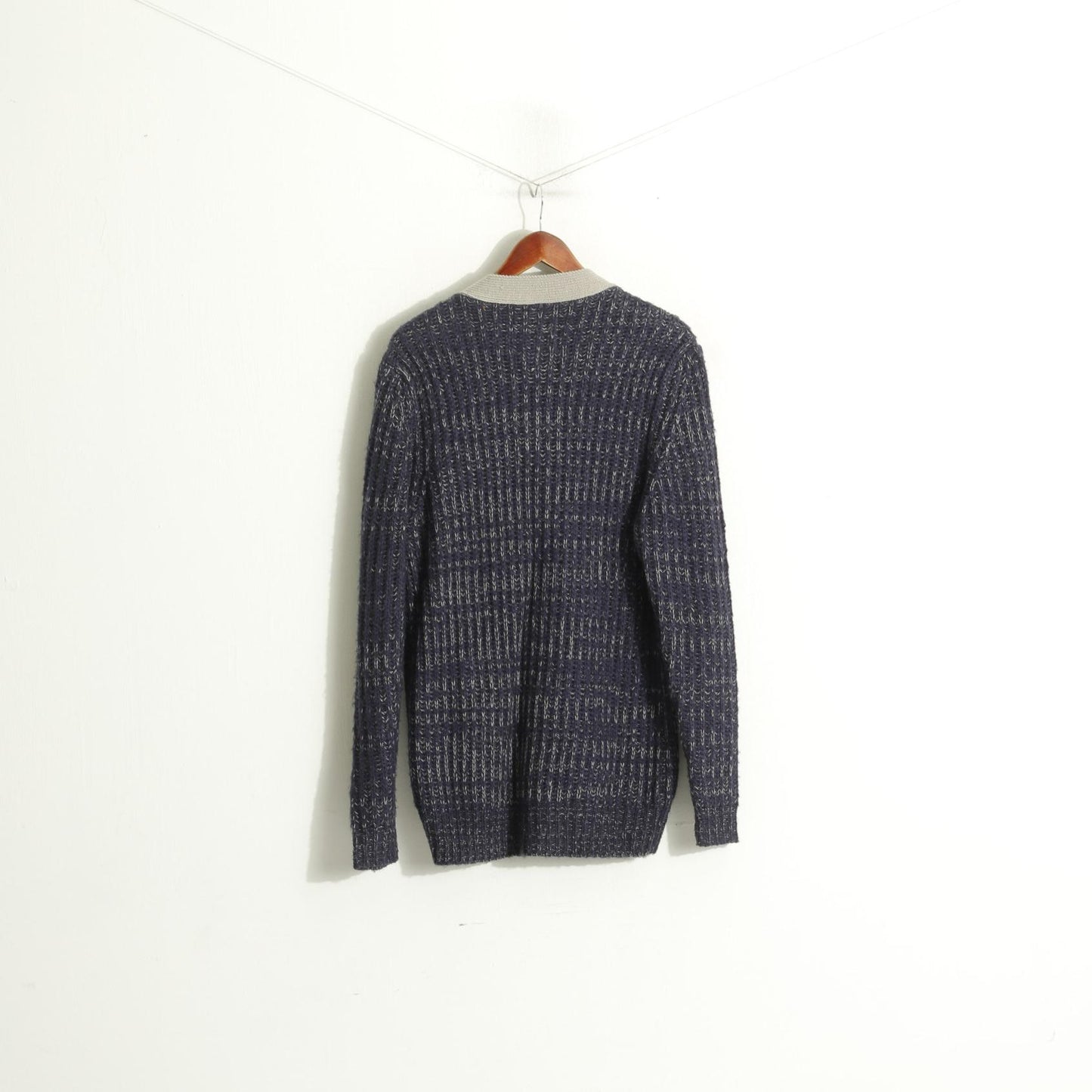 Joe Browns Men M Cardigan Blue Gray Knitted Acrylic Classic V Neck Sweater