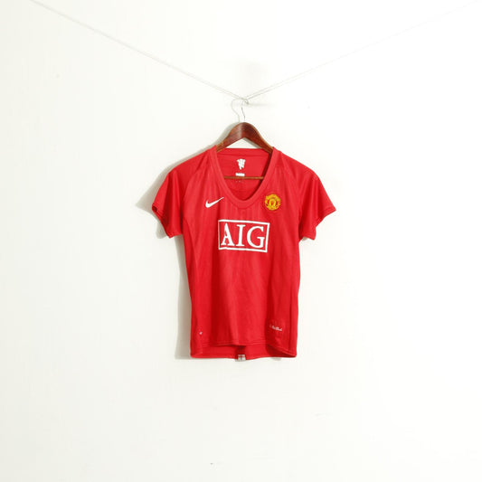 Nike Manchester United Women L Shirt Rouge Football V Neck Sportwear Jersey Top