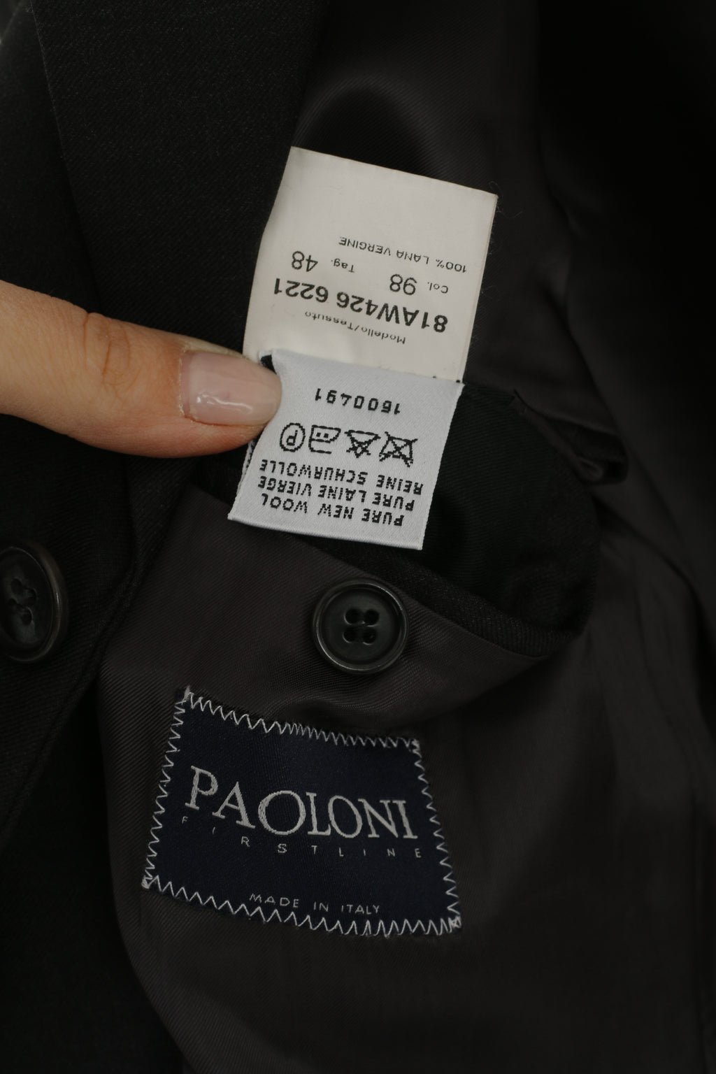 PAOLONI Men 48 38 Blazer Black Wool Cerruti 110's Single Breasted Made in Italy Jacket