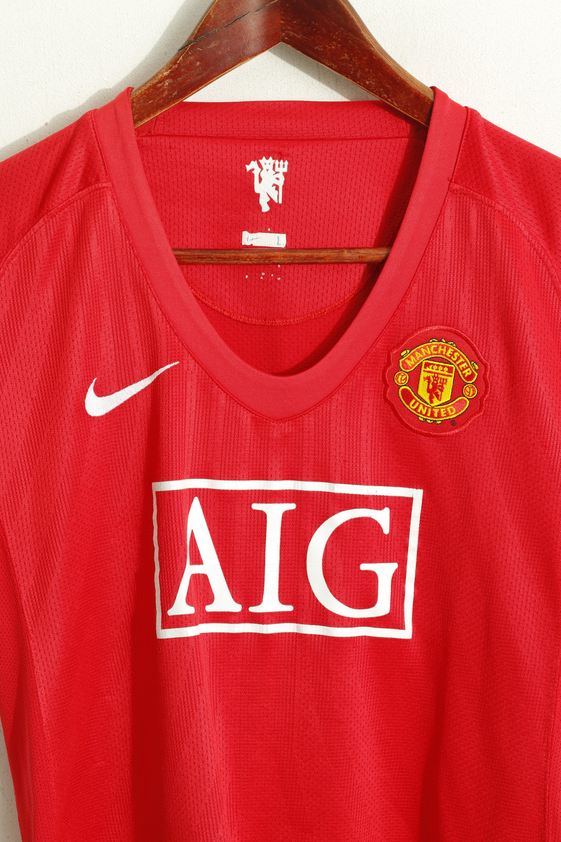 Nike Manchester United Women L Shirt Rouge Football V Neck Sportwear Jersey Top