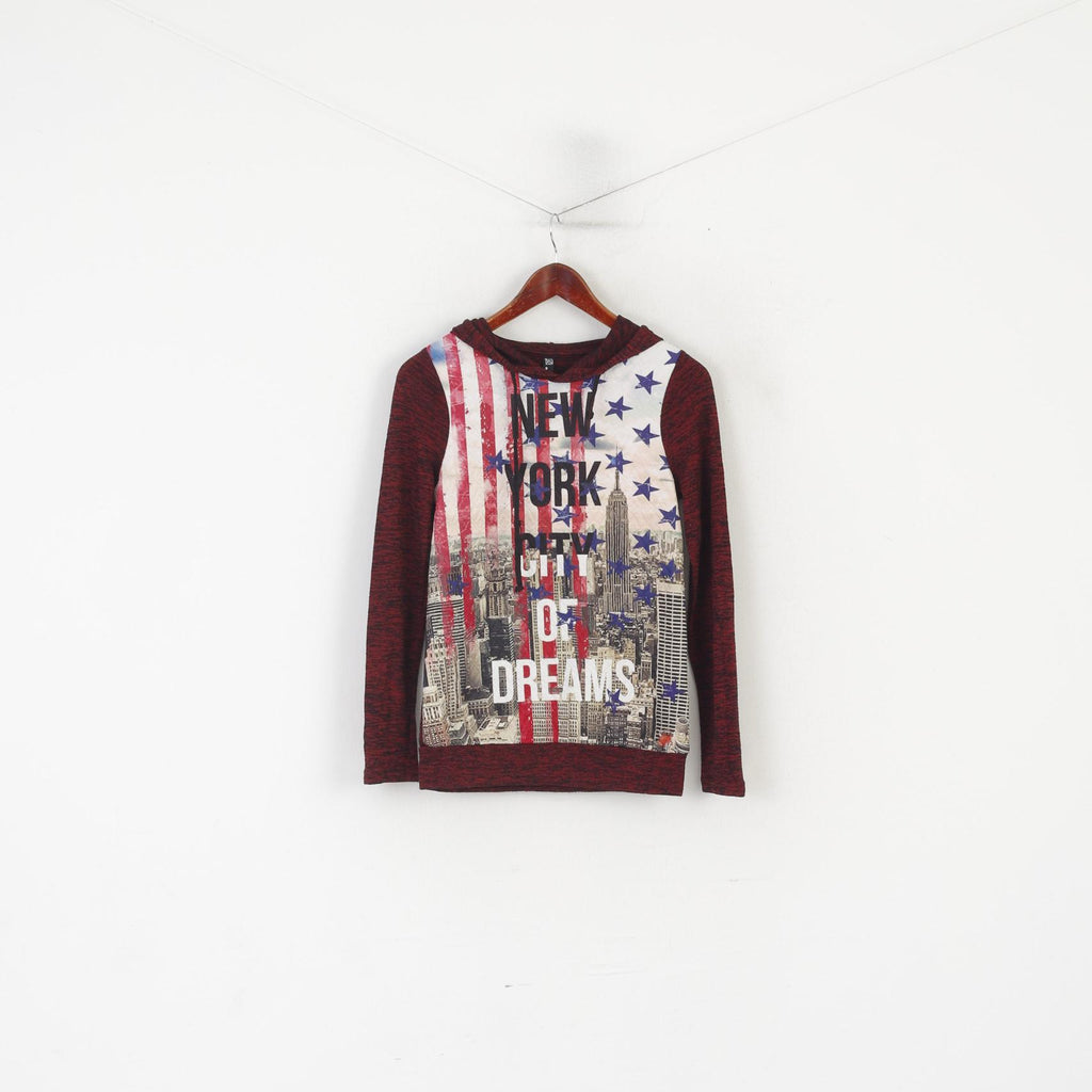 Blind Date Casual Women XS Jumper Maroon Graphic New York Haut à capuche
