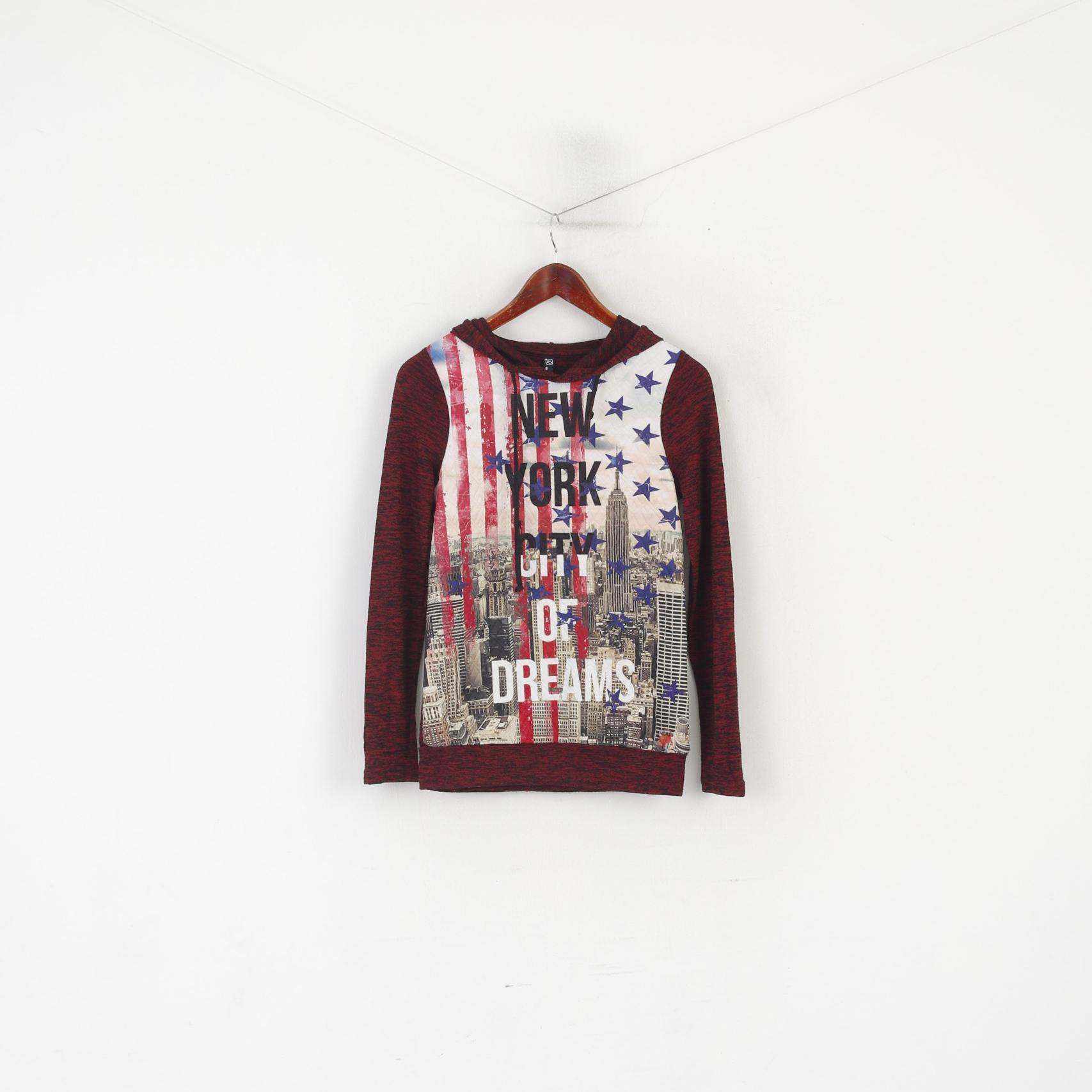 Blind Date Casual Women XS Jumper Maroon Graphic New York Hooded Top