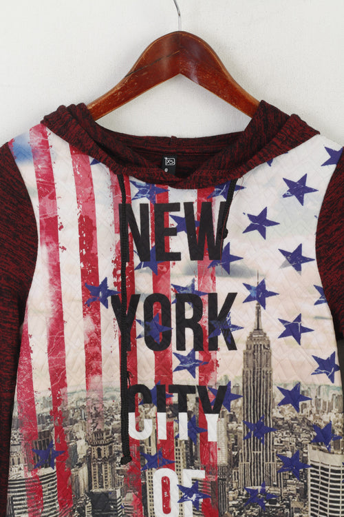 Blind Date Casual Women XS Jumper Maroon Graphic New York Haut à capuche